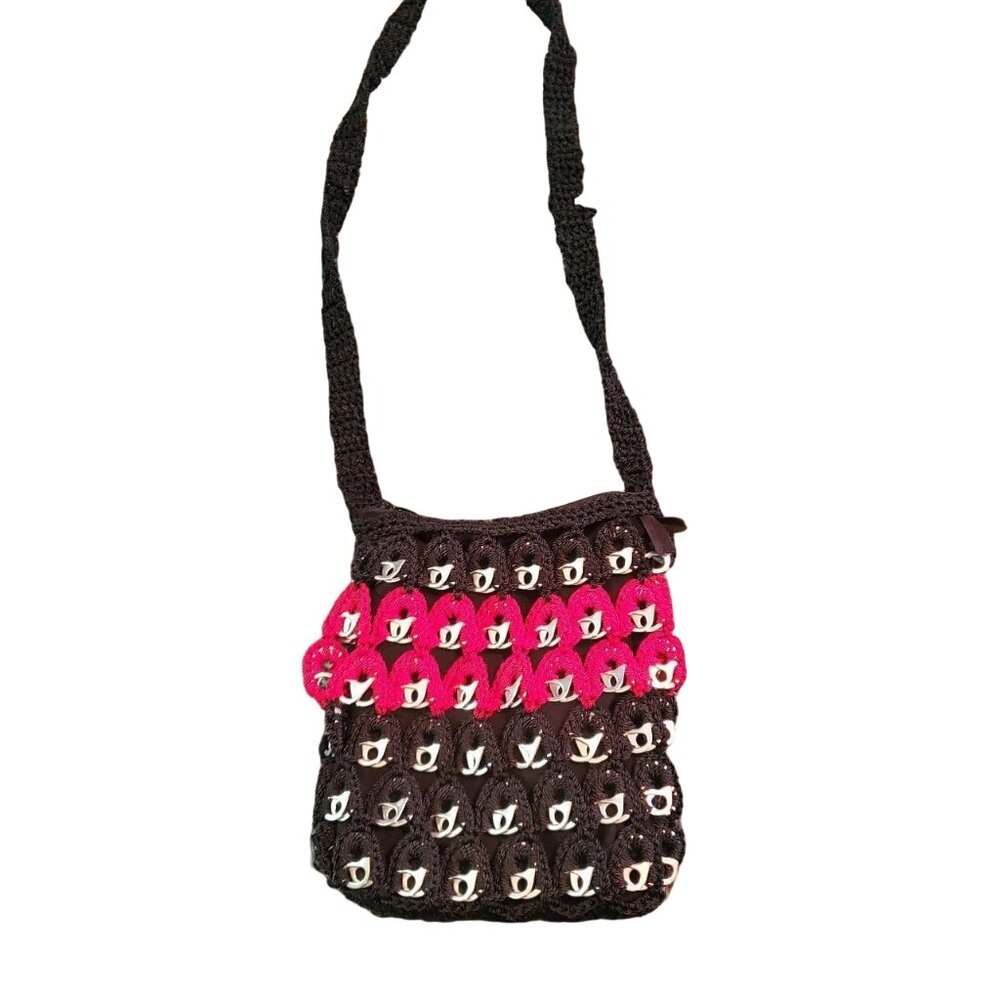 Upcycled Crochet Soda Tab Hand Bag Goth Punk Emo Grunge